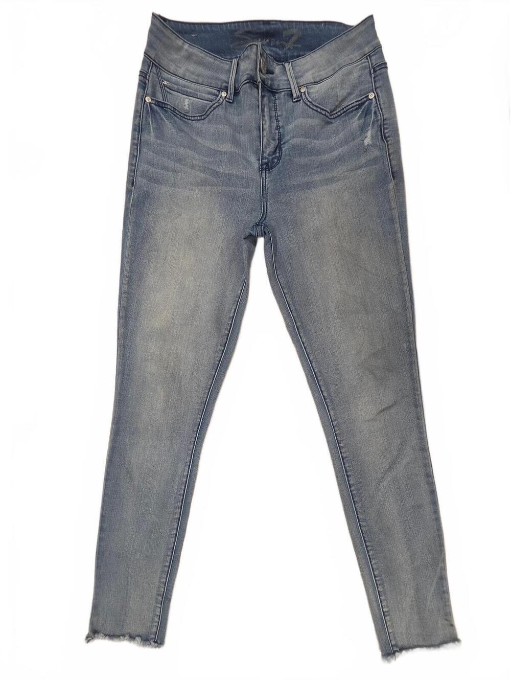 Seven7 Tummyless High Rise Skinny Jeans Light Wash Raw Hem Size 8